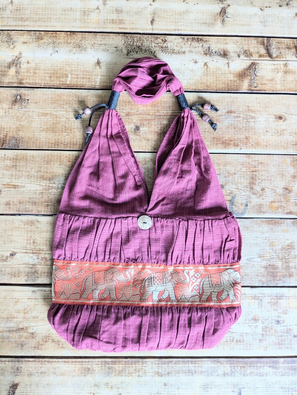NEW Boho Elephant Hobo Bag Burgundy Thai Hippie Festival Shoulder Purse